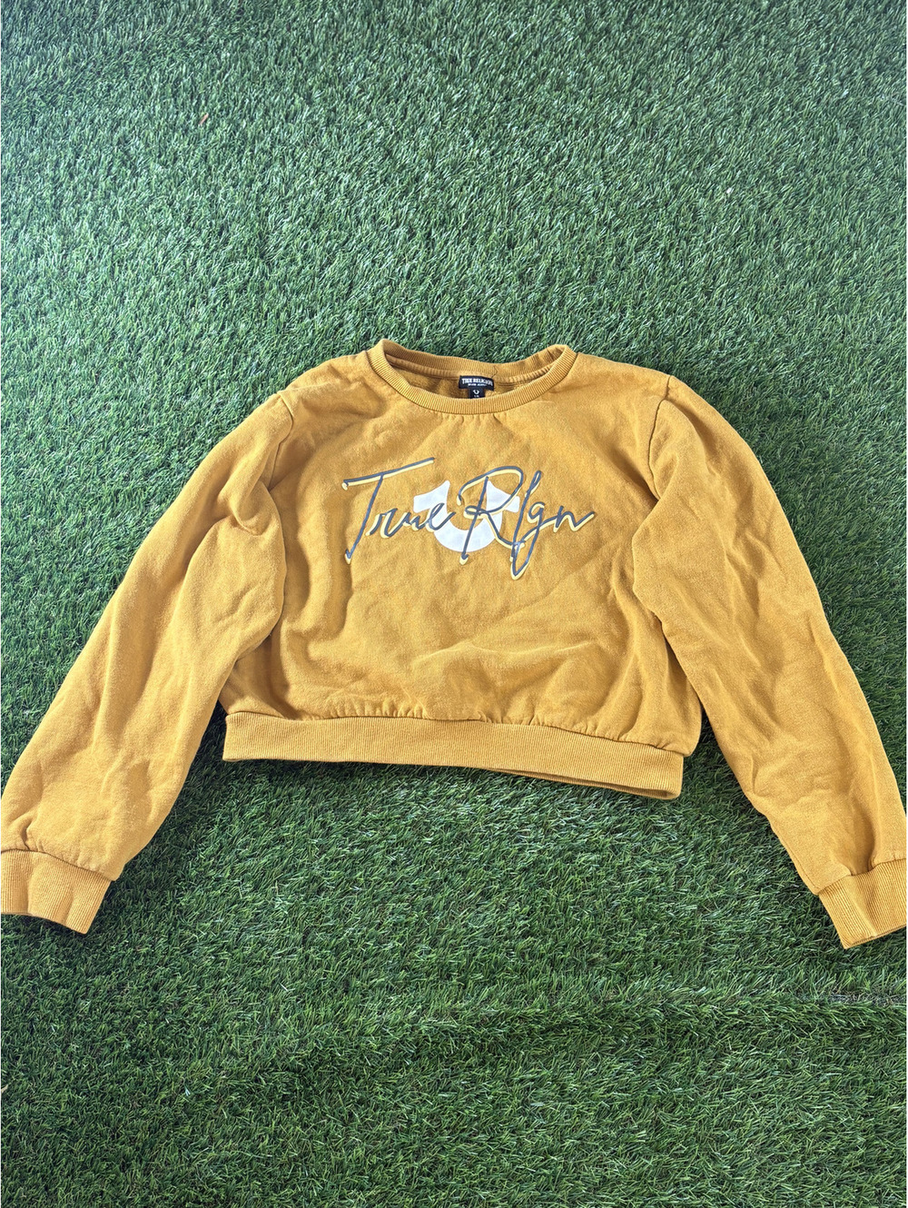 True Religion Mustard Yellow Cropped Sweatshirt L/6